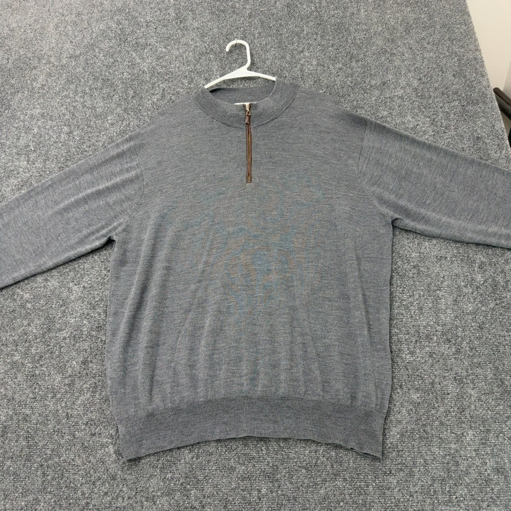 Peter Millar Sweater Mens XXL Grey Merino Wool Quarter Zip Mock Neck Classic